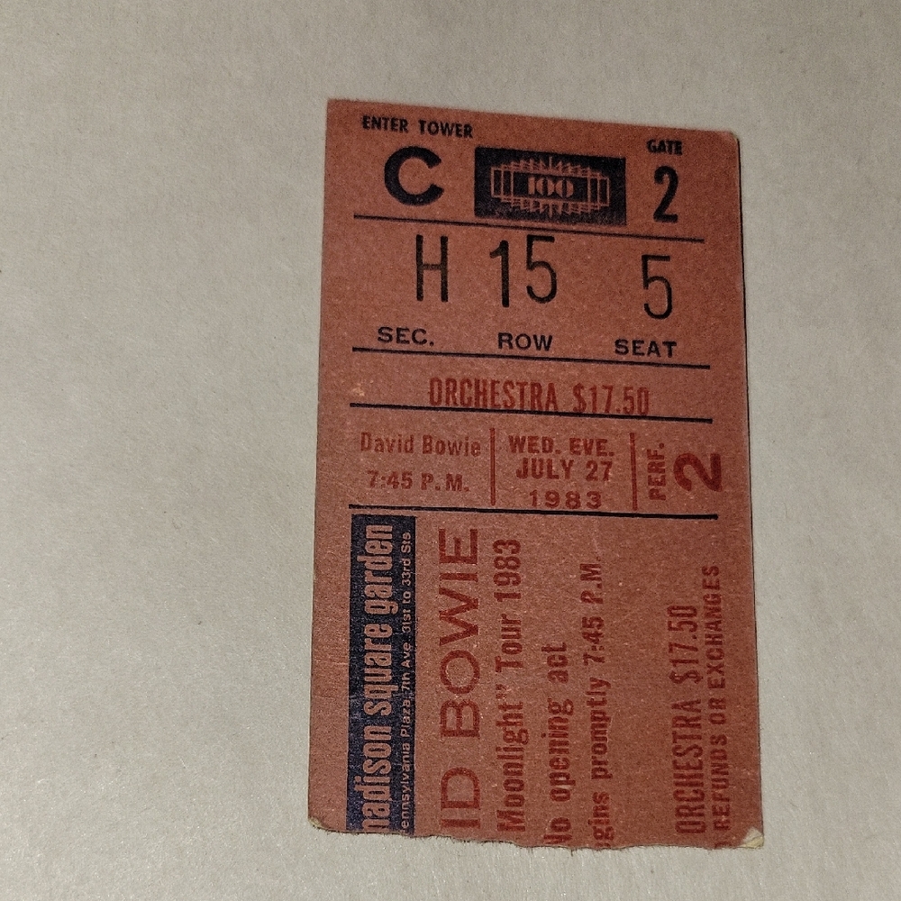 1983 Vintage Concert Ticket - David Bowie